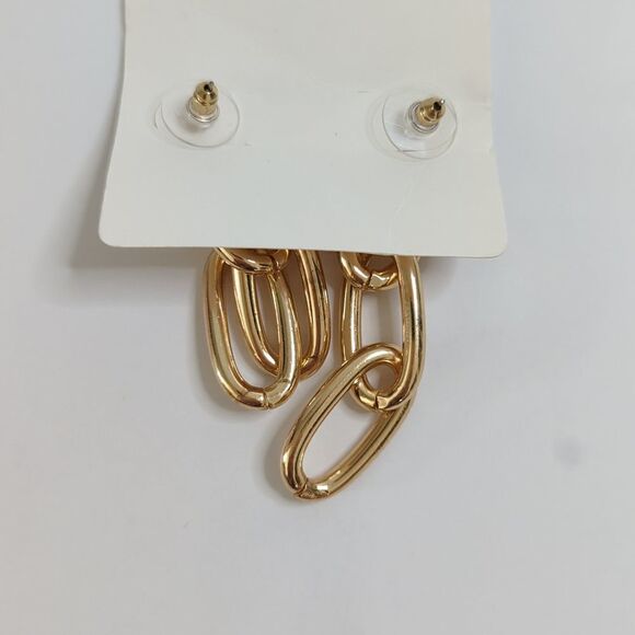 Gold Oval Chain Link Necklace Bracelet Earrings Set - Picture 5 of 7